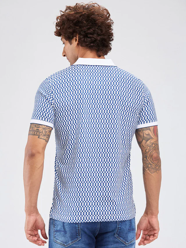 Park Avenue Blue Printed Slim Fit Cotton Blend T-Shirt - Image 5