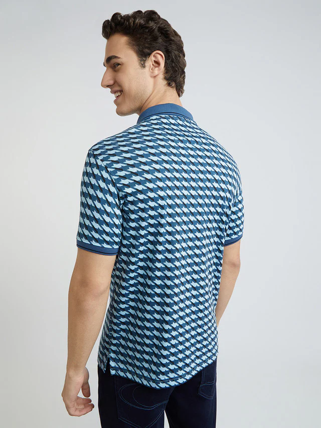 Park Avenue Blue Printed Slim Fit Cotton Blend T-Shirt - Image 4