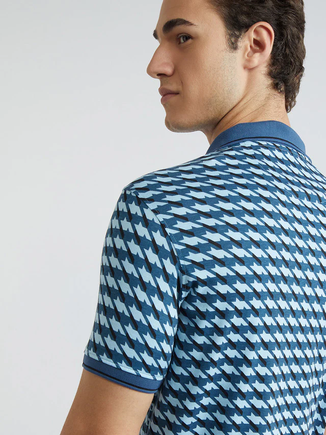 Park Avenue Blue Printed Slim Fit Cotton Blend T-Shirt - Image 7