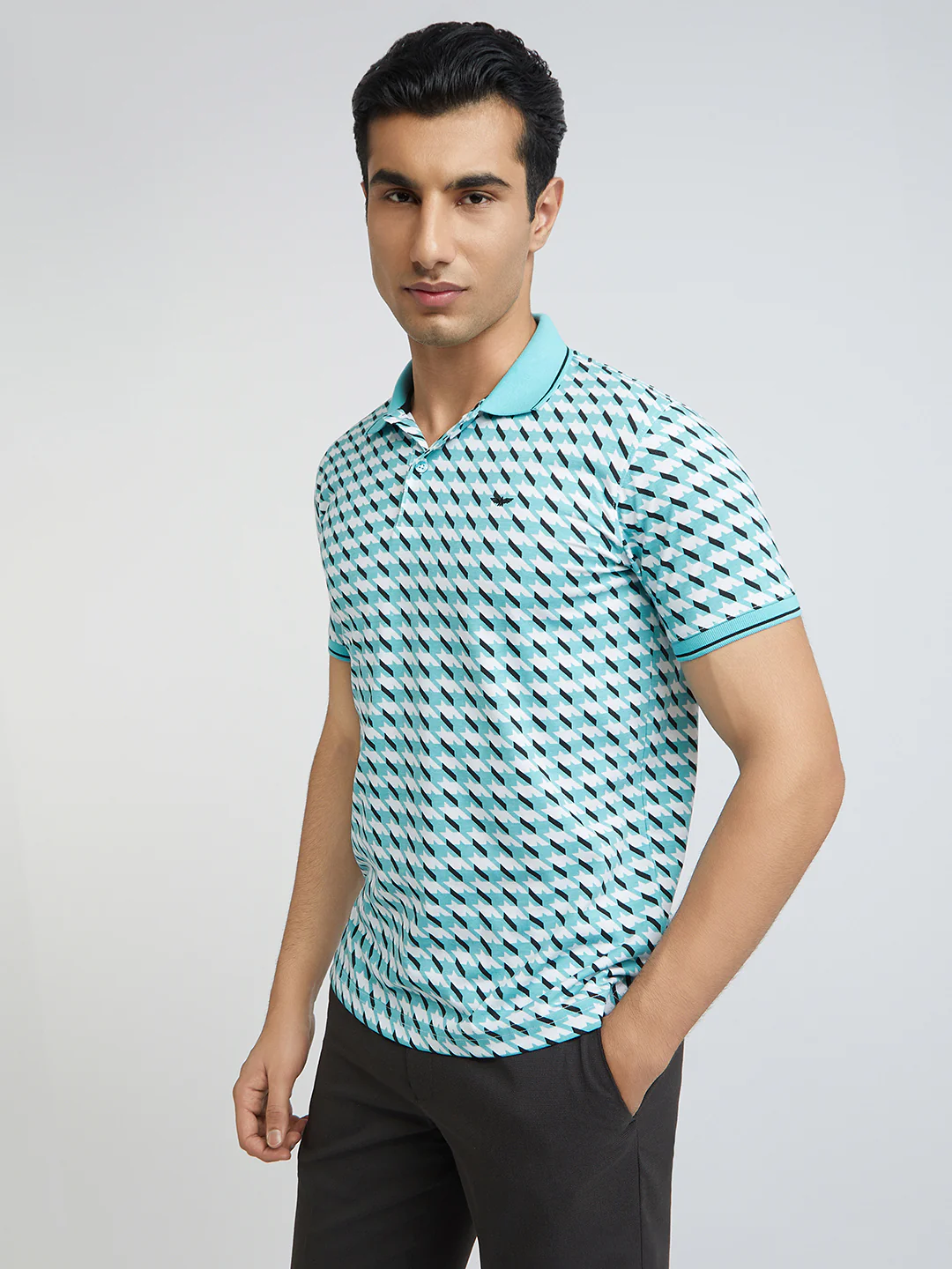 Park Avenue Blue Printed Slim Fit Cotton Blend T-Shirt - Image 3