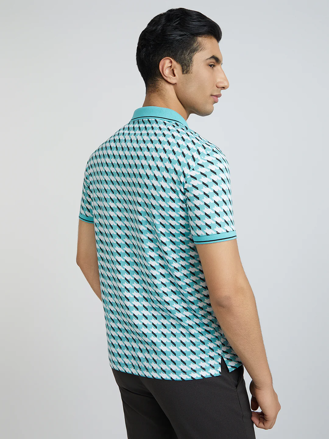Park Avenue Blue Printed Slim Fit Cotton Blend T-Shirt - Image 4