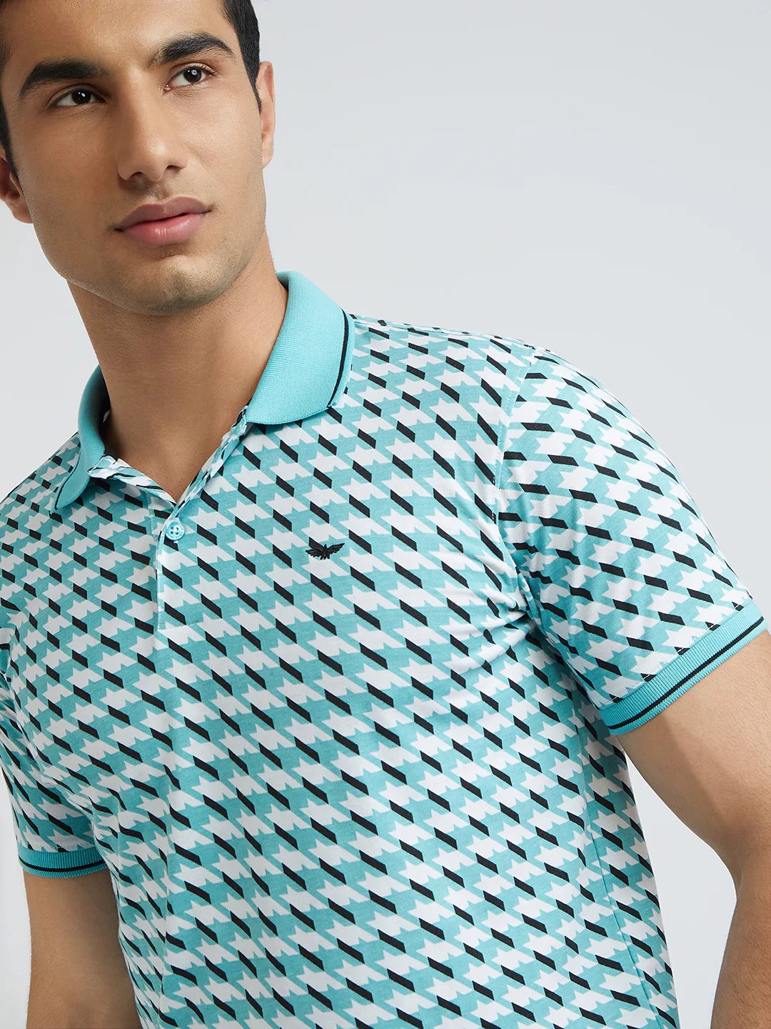 Park Avenue Blue Printed Slim Fit Cotton Blend T-Shirt - Image 6