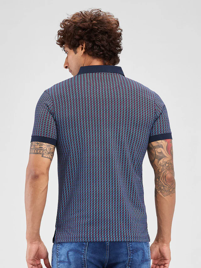 Park Avenue Blue Printed Slim Fit Cotton Blend T-Shirt - Image 5
