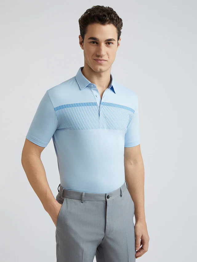 Park Avenue Blue Printed Slim Fit Cotton Blend T-Shirt