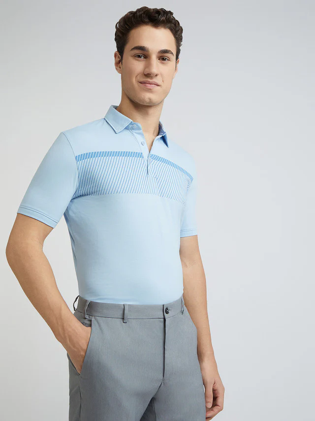 Park Avenue Blue Printed Slim Fit Cotton Blend T-Shirt - Image 2