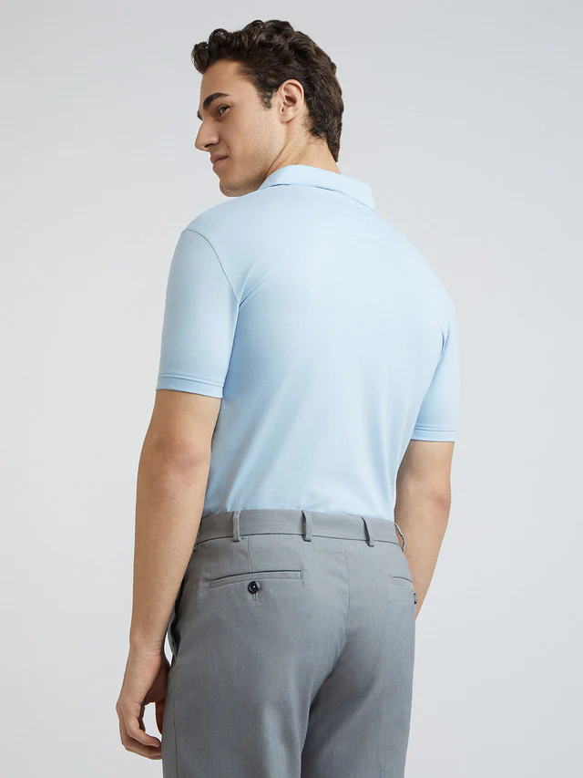 Park Avenue Blue Printed Slim Fit Cotton Blend T-Shirt - Image 4