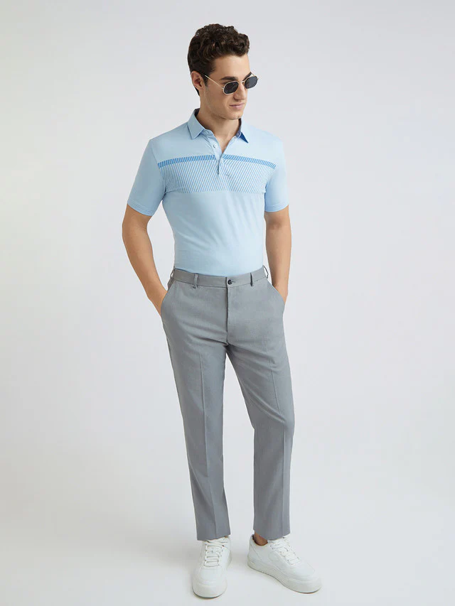 Park Avenue Blue Printed Slim Fit Cotton Blend T-Shirt - Image 5