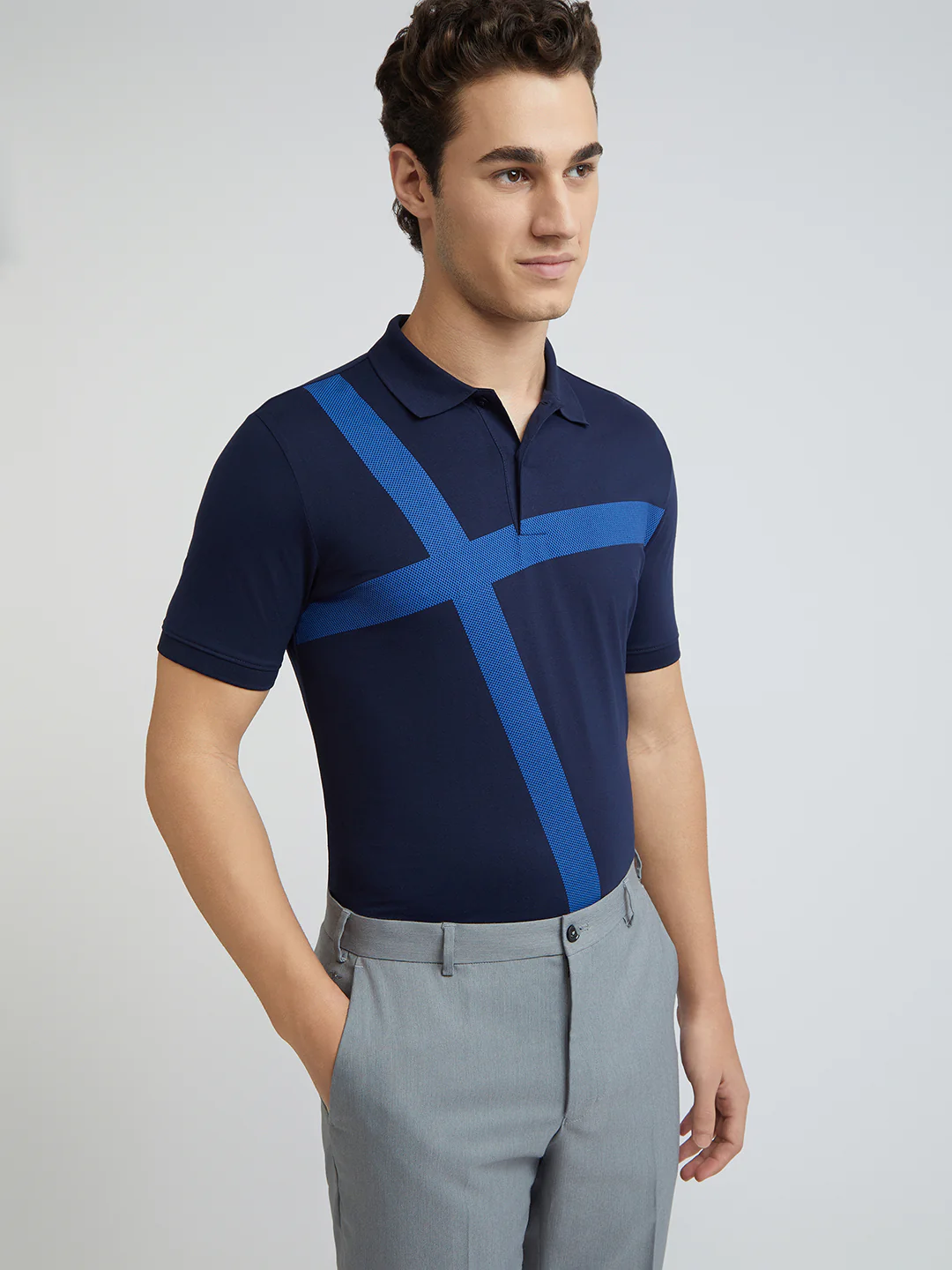 Park Avenue Blue Printed Slim Fit Cotton Blend T-Shirt - Image 2