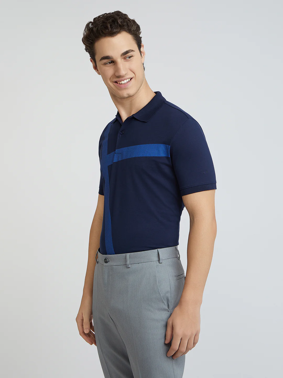 Park Avenue Blue Printed Slim Fit Cotton Blend T-Shirt - Image 3