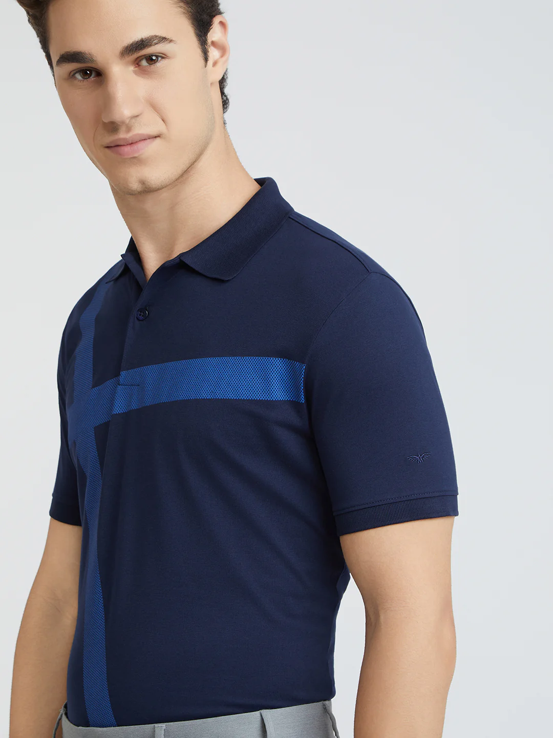 Park Avenue Blue Printed Slim Fit Cotton Blend T-Shirt - Image 6