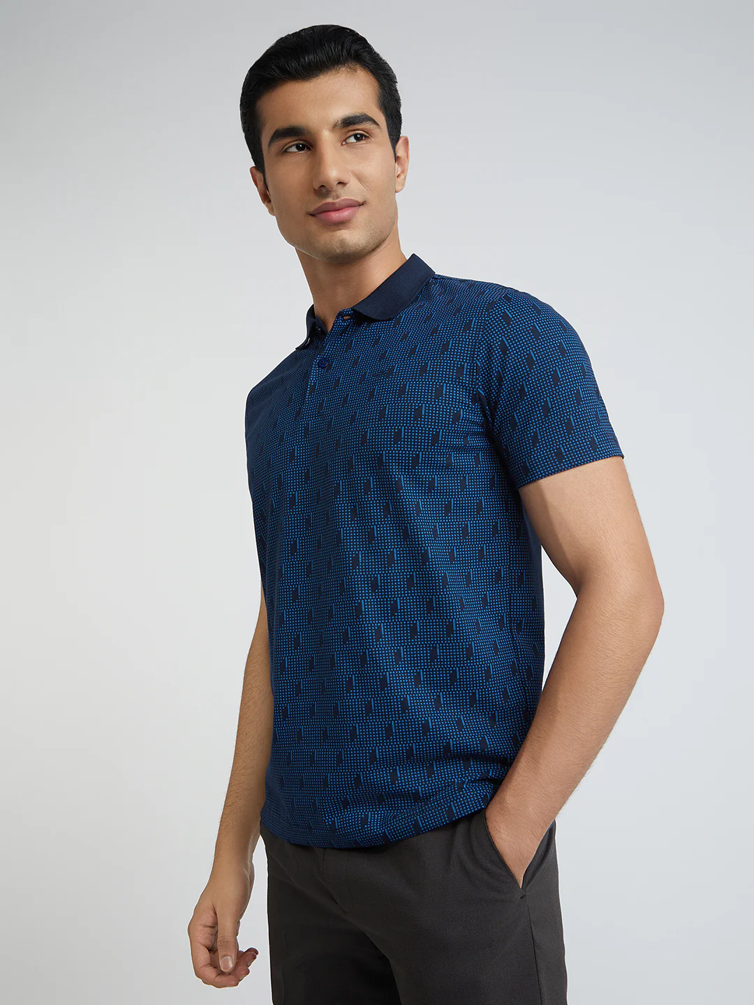 Park Avenue Blue Printed Slim Fit Cotton Blend T-Shirt - Image 3