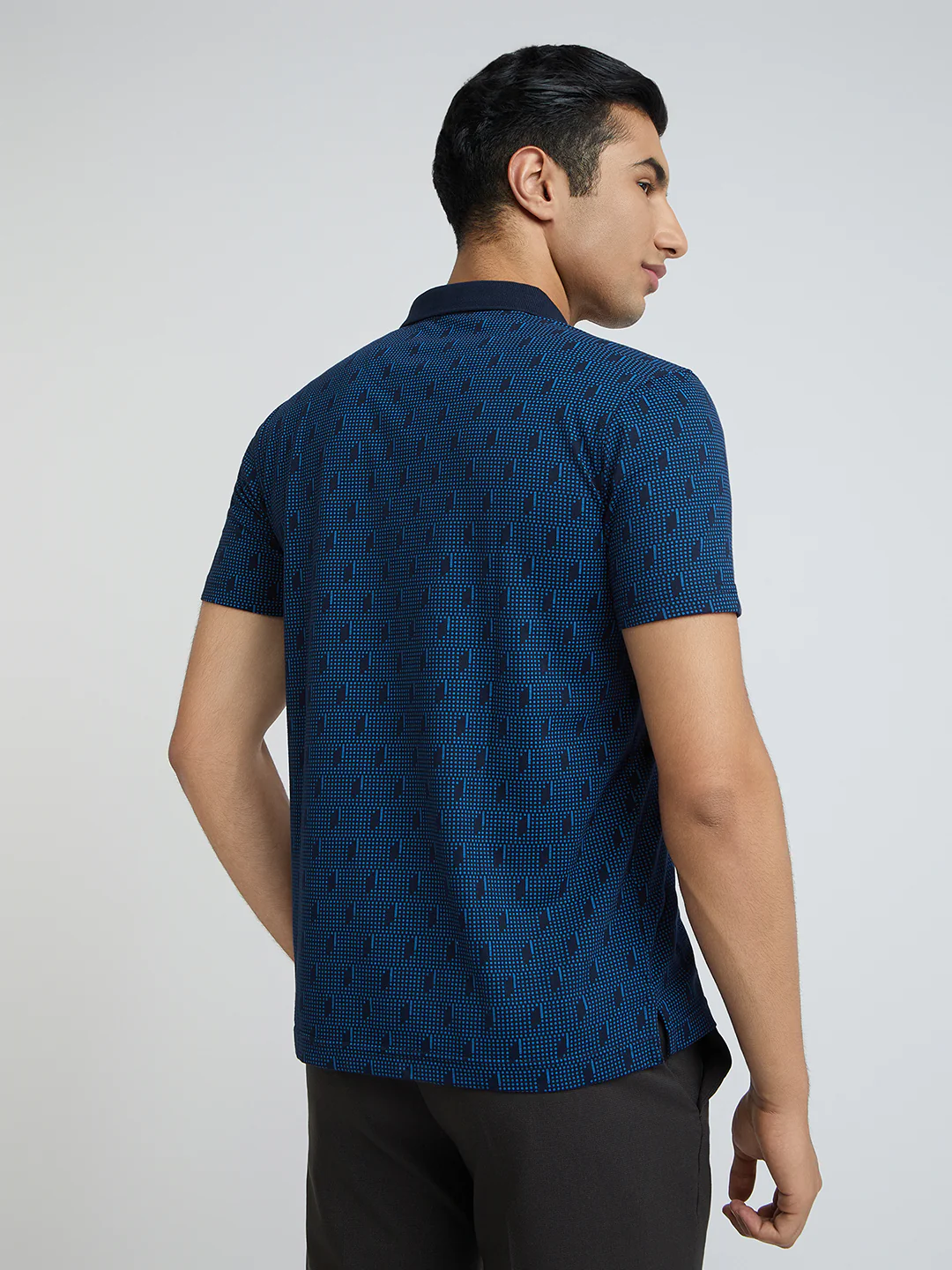Park Avenue Blue Printed Slim Fit Cotton Blend T-Shirt - Image 4