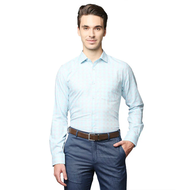 Park Avenue Blue Printed Slim Fit Cotton Formal Shirt