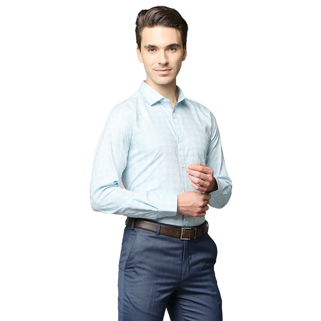 Park Avenue Blue Printed Slim Fit Cotton Formal Shirt - Image 2