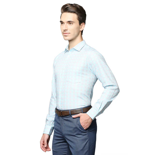 Park Avenue Blue Printed Slim Fit Cotton Formal Shirt - Image 3