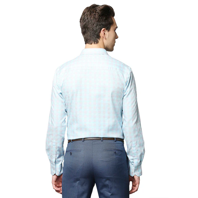 Park Avenue Blue Printed Slim Fit Cotton Formal Shirt - Image 4