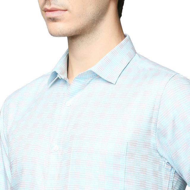 Park Avenue Blue Printed Slim Fit Cotton Formal Shirt - Image 6