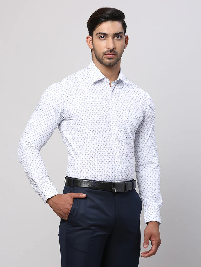 Park Avenue Men White Printed Slim Fit Cotton Blend Formal Shirt - Image 2