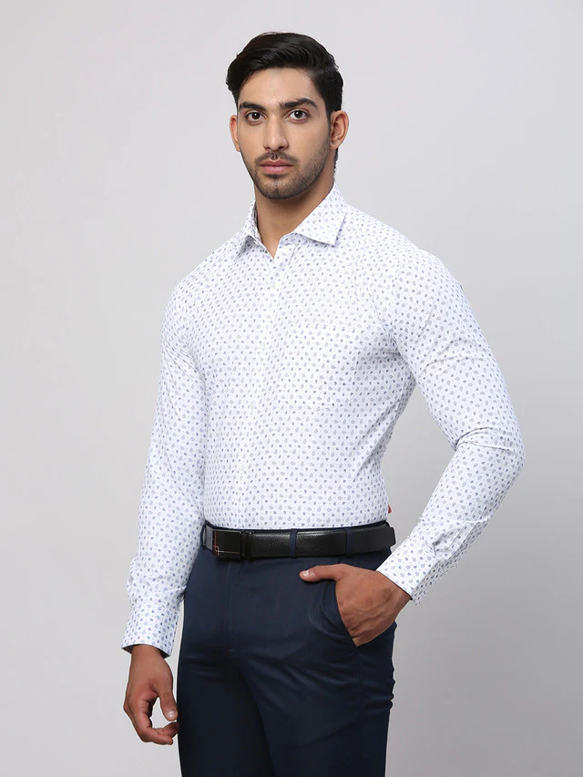 Park Avenue Men White Printed Slim Fit Cotton Blend Formal Shirt - Image 3
