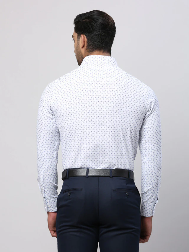 Park Avenue Men White Printed Slim Fit Cotton Blend Formal Shirt - Image 4