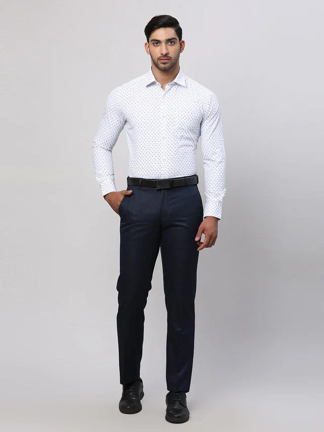 Park Avenue Men White Printed Slim Fit Cotton Blend Formal Shirt - Image 5