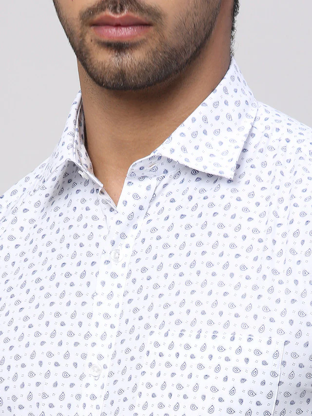Park Avenue Men White Printed Slim Fit Cotton Blend Formal Shirt - Image 6