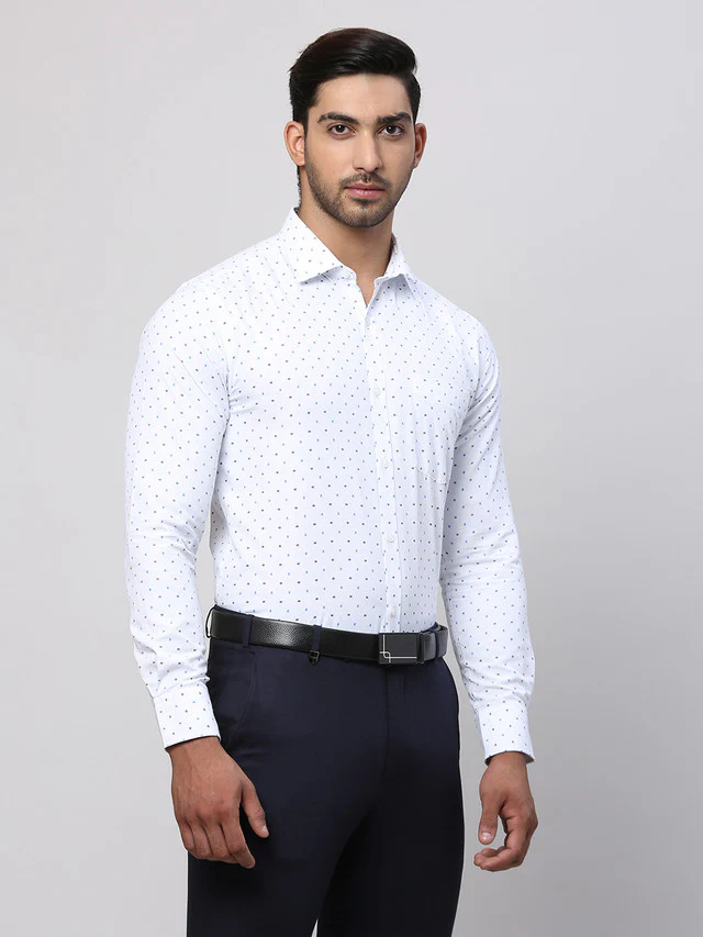 Park Avenue Blue Printed Slim Fit Cotton Blend Formal Shirt - Image 2