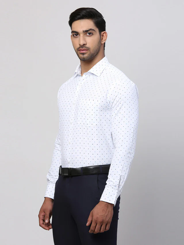 Park Avenue Blue Printed Slim Fit Cotton Blend Formal Shirt - Image 3