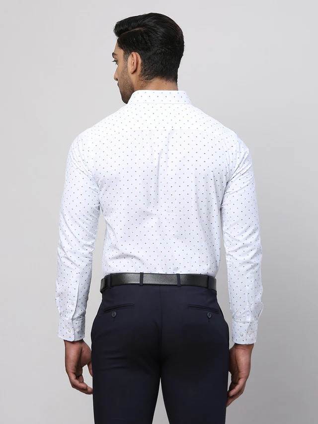 Park Avenue Blue Printed Slim Fit Cotton Blend Formal Shirt - Image 4