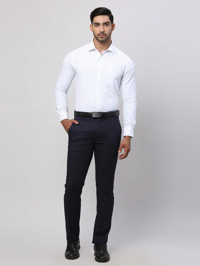 Park Avenue Blue Printed Slim Fit Cotton Blend Formal Shirt - Image 5