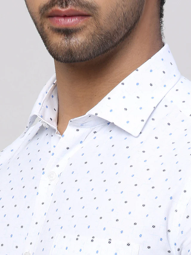 Park Avenue Blue Printed Slim Fit Cotton Blend Formal Shirt - Image 6