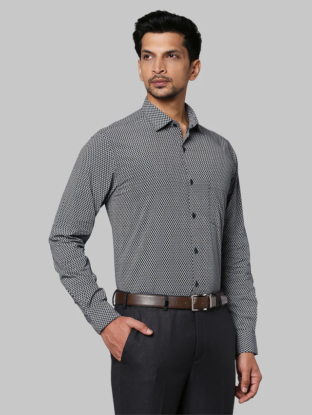 Park Avenue Blue Printed Slim Fit Cotton Formal Shirt - Image 2