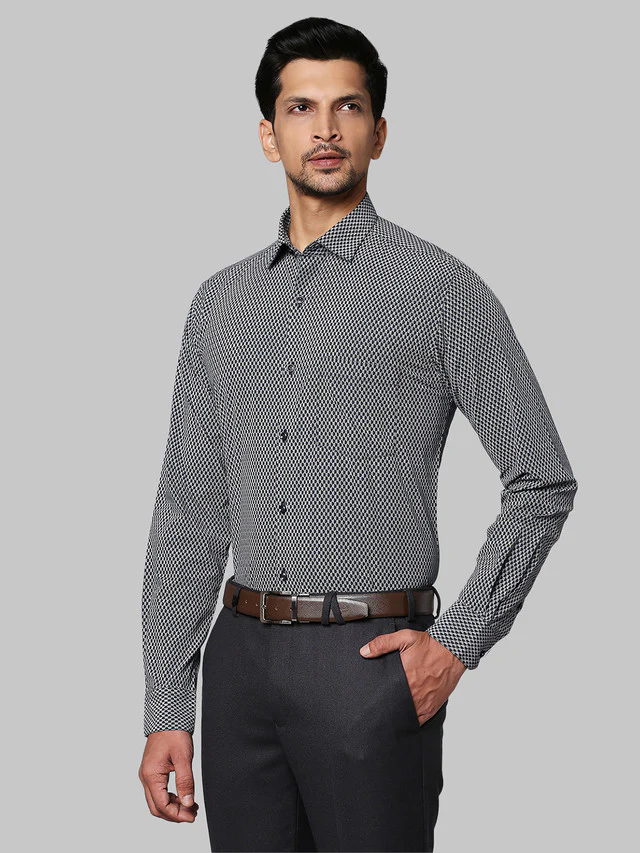 Park Avenue Blue Printed Slim Fit Cotton Formal Shirt - Image 3