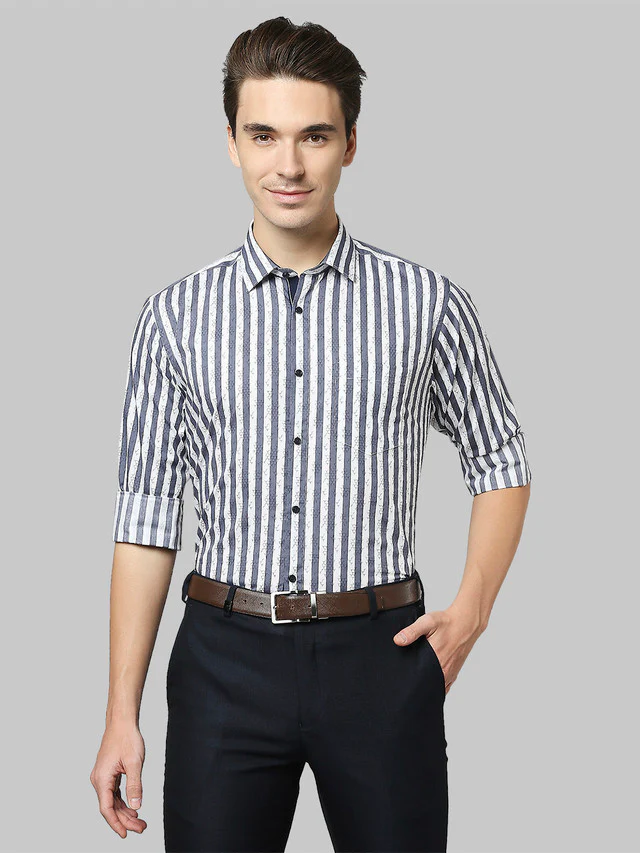 Park Avenue Blue Printed Slim Fit Cotton Formal Shirt