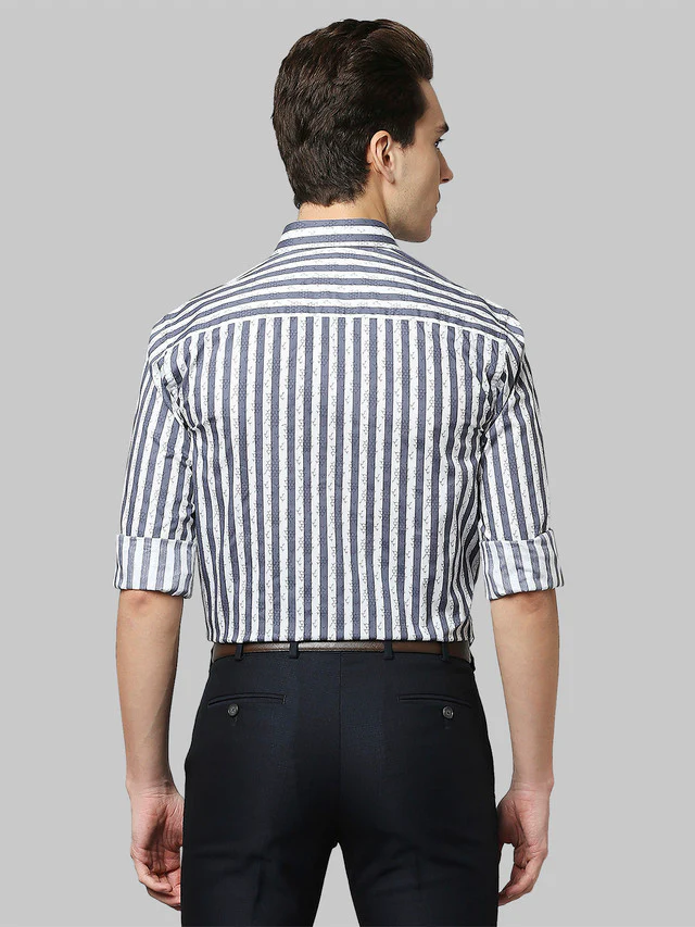 Park Avenue Blue Printed Slim Fit Cotton Formal Shirt - Image 4
