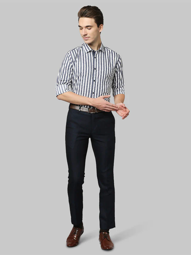 Park Avenue Blue Printed Slim Fit Cotton Formal Shirt - Image 5