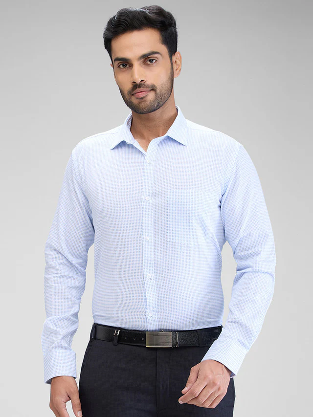 Park Avenue Blue Printed Slim Fit Cotton Formal Shirt