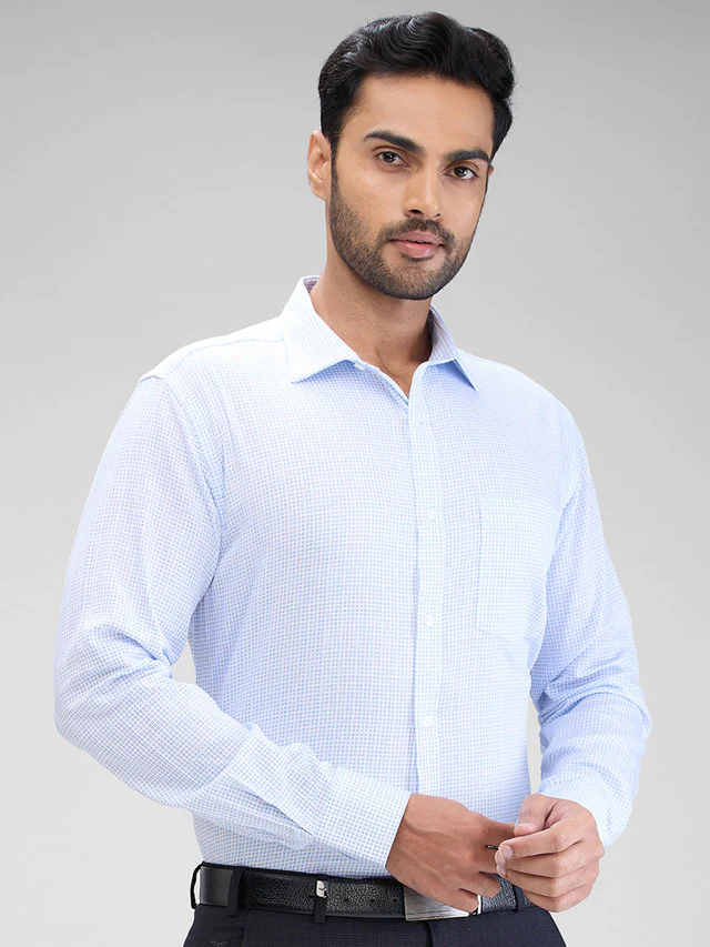 Park Avenue Blue Printed Slim Fit Cotton Formal Shirt - Image 2