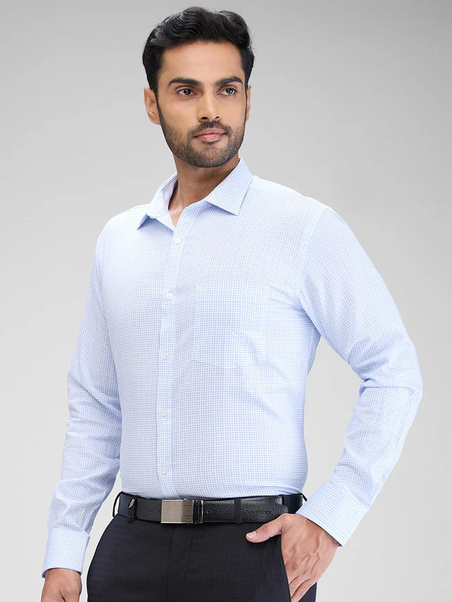 Park Avenue Blue Printed Slim Fit Cotton Formal Shirt - Image 3