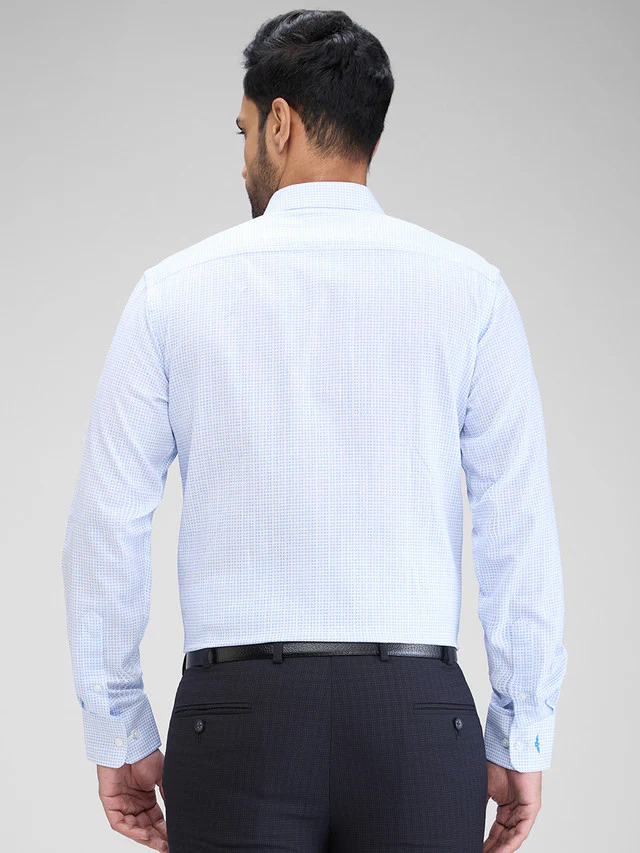 Park Avenue Blue Printed Slim Fit Cotton Formal Shirt - Image 4