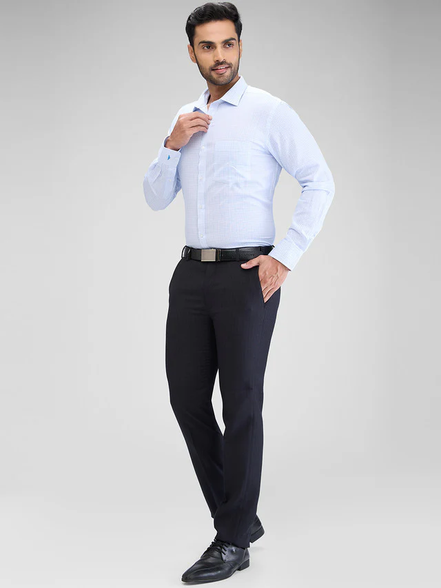 Park Avenue Blue Printed Slim Fit Cotton Formal Shirt - Image 5