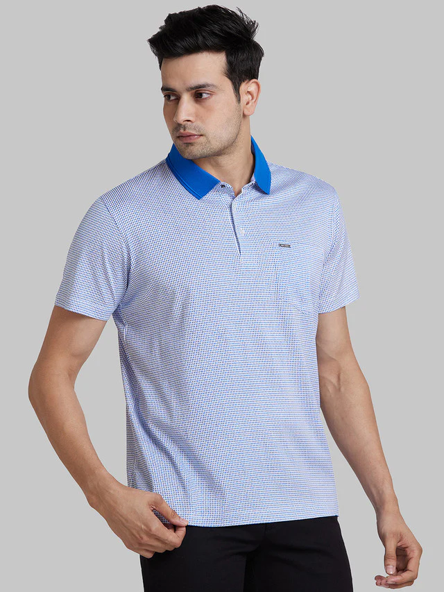 Park Avenue Blue Printed Slim Fit Cotton T-Shirt - Image 2