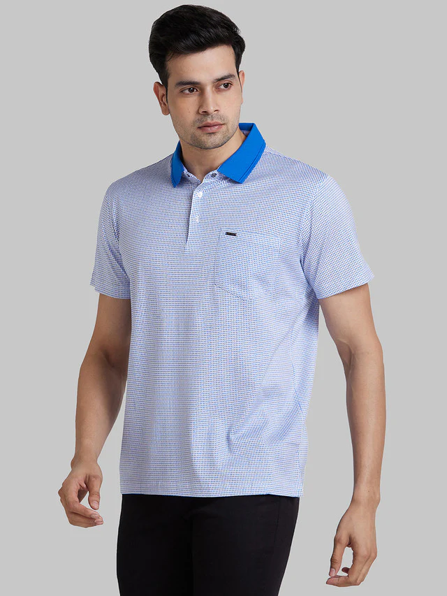 Park Avenue Blue Printed Slim Fit Cotton T-Shirt - Image 3