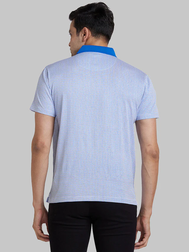 Park Avenue Blue Printed Slim Fit Cotton T-Shirt - Image 4