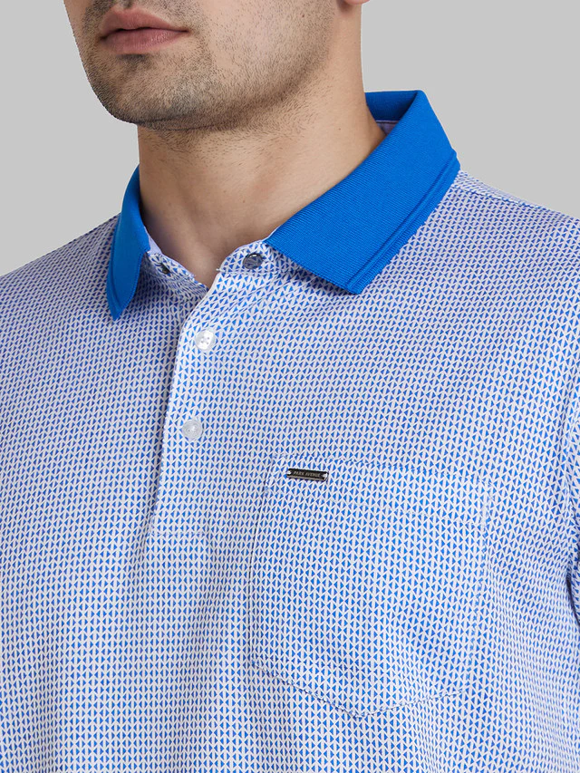 Park Avenue Blue Printed Slim Fit Cotton T-Shirt - Image 6