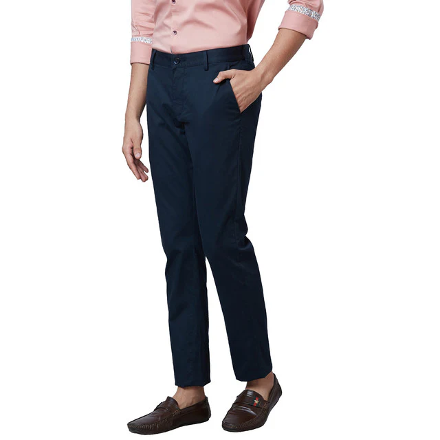 Park Avenue Blue Solid Neo Fit Cotton Blend Trouser - Image 3