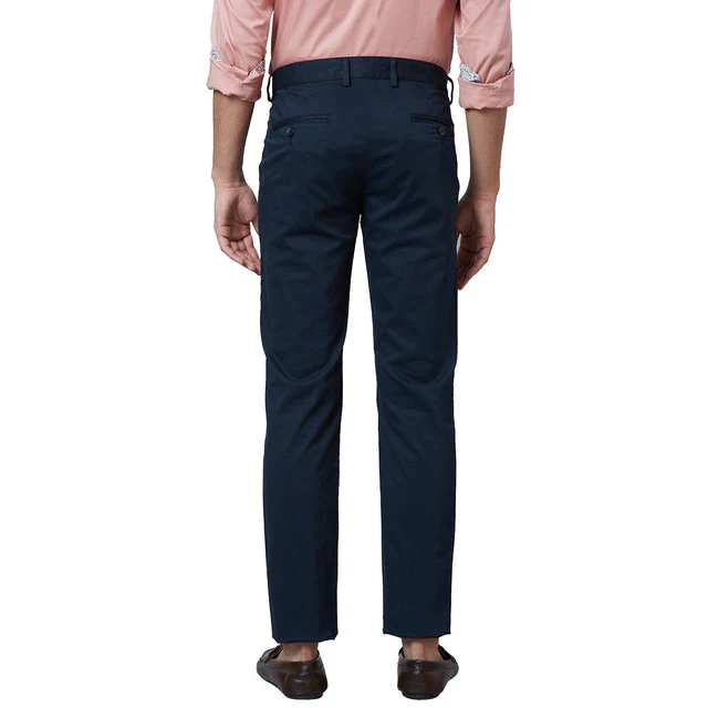 Park Avenue Blue Solid Neo Fit Cotton Blend Trouser - Image 4