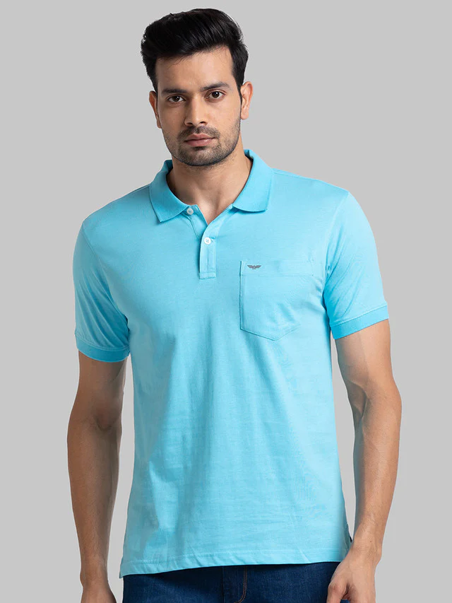 Park Avenue Blue Solid Regular Fit Cotton T-Shirt