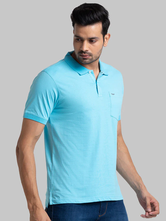 Park Avenue Blue Solid Regular Fit Cotton T-Shirt - Image 2