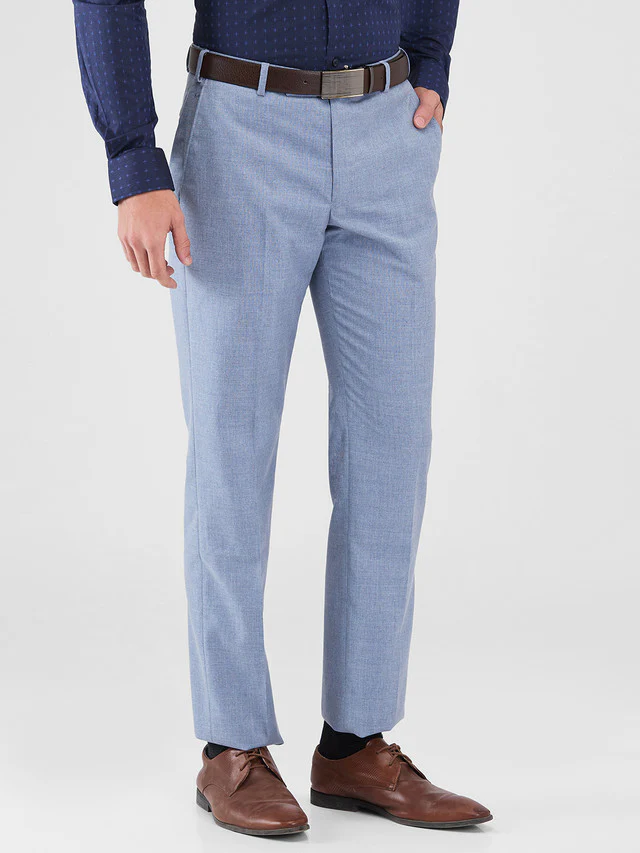 Park Avenue Blue Solid Regular Fit Polyester Blend Trouser - Image 2